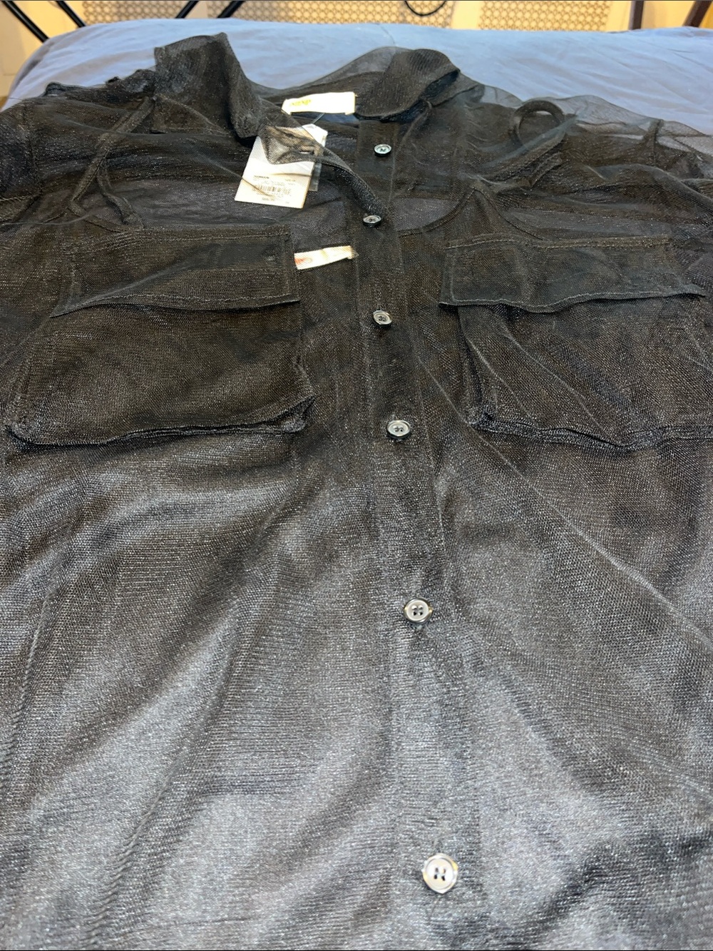 Ladies Black Sheer Button-Up blouse with camisole